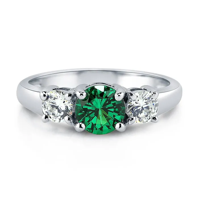 3Stone 08ct Simulated Emerald CZ Ring in Sterling Silver BERRICLE Rings