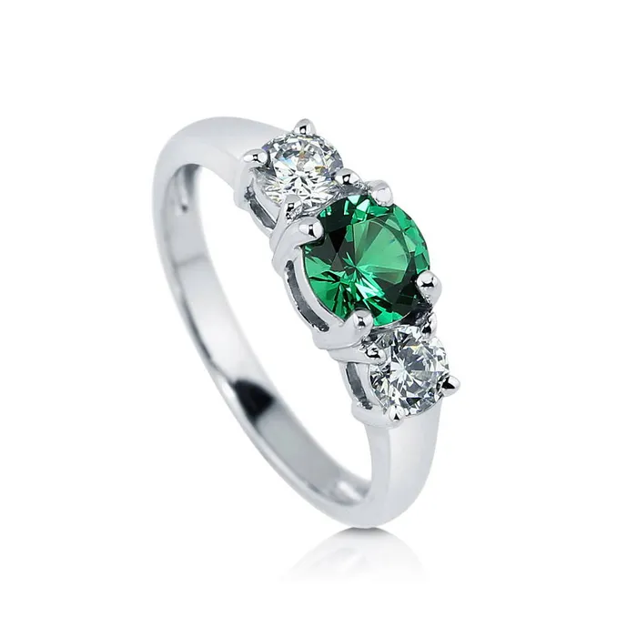 3Stone 08ct Simulated Emerald CZ Ring in Sterling Silver BERRICLE Rings