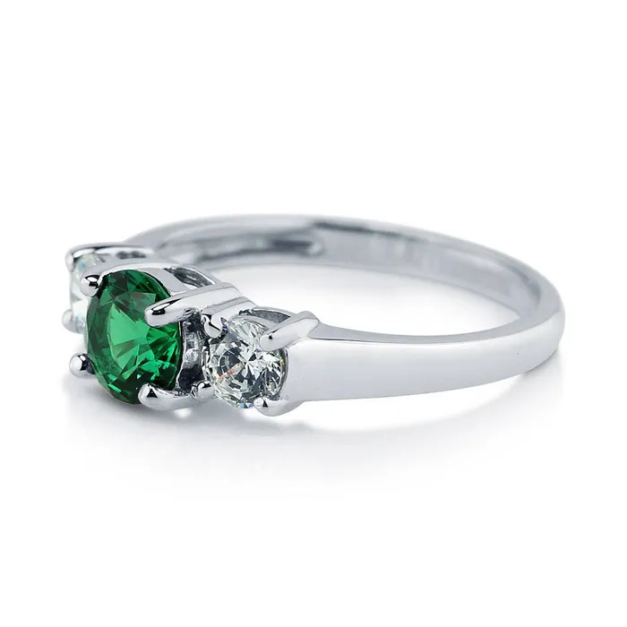 3Stone 08ct Simulated Emerald CZ Ring in Sterling Silver BERRICLE Rings