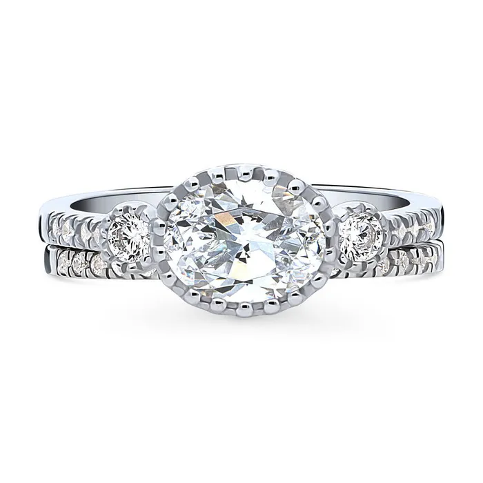 BERRICLE 3Stone 12ct Oval CZ Ring Set in Sterling Silver Rings