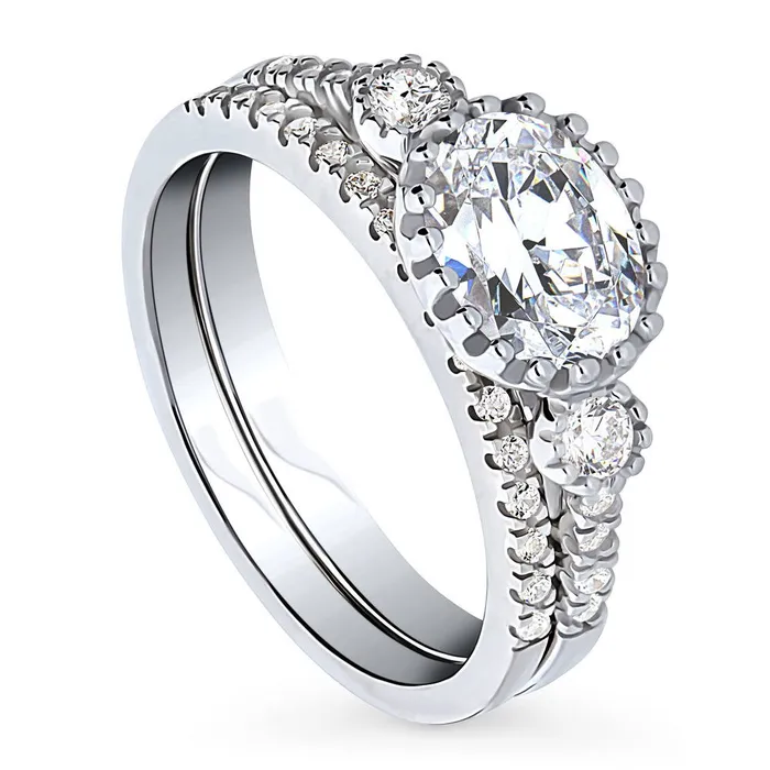 BERRICLE 3Stone 12ct Oval CZ Ring Set in Sterling Silver Rings