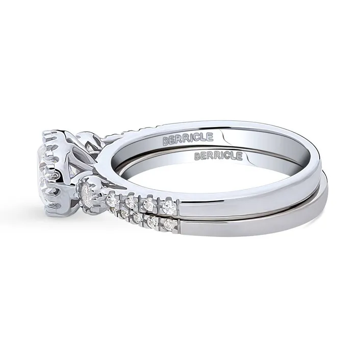 BERRICLE 3Stone 12ct Oval CZ Ring Set in Sterling Silver Rings