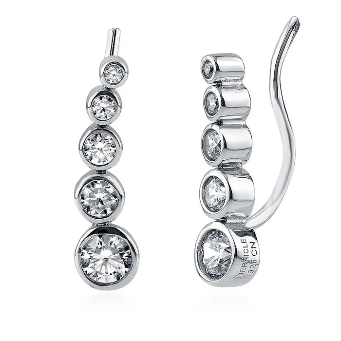 BERRICLE Earrings Bubble Graduated CZ Ear Crawlers in Sterling Silver