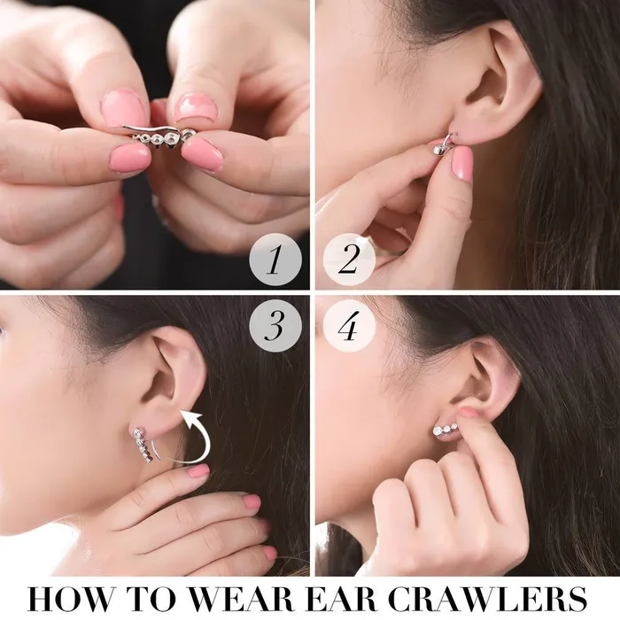 BERRICLE Earrings Bubble Graduated CZ Ear Crawlers in Sterling Silver