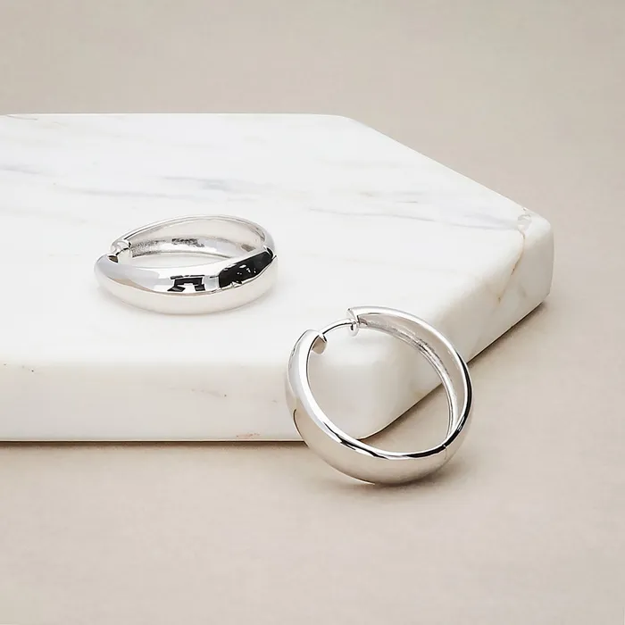 BERRICLE Earrings Dome Medium Hoop Earrings in Sterling Silver 1