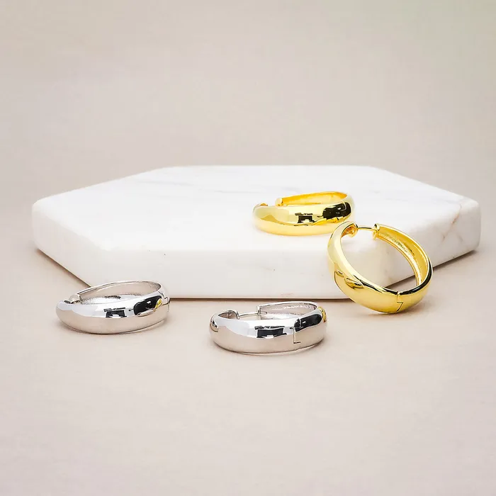 BERRICLE Earrings Dome Medium Hoop Earrings in Sterling Silver 1