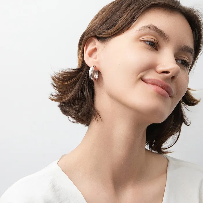 BERRICLE Earrings Dome Medium Hoop Earrings in Sterling Silver 1