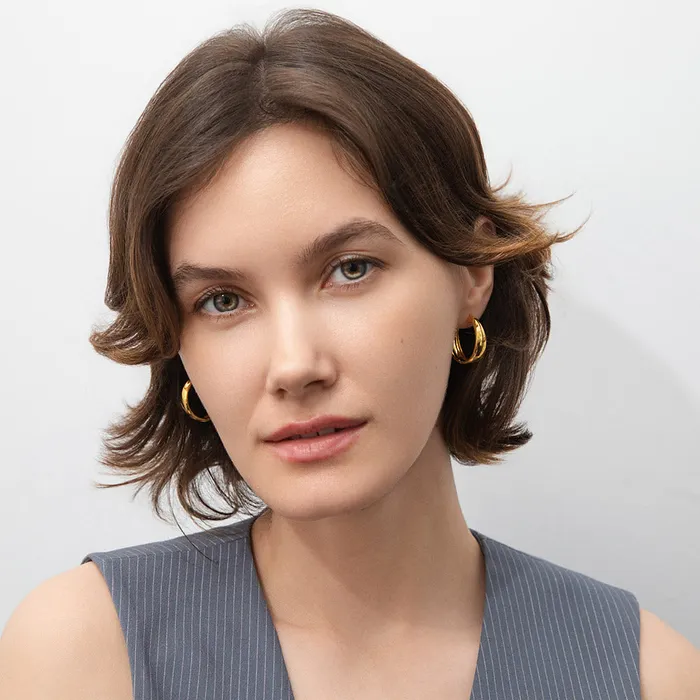BERRICLE Earrings Dome Medium Hoop Earrings in Sterling Silver 1