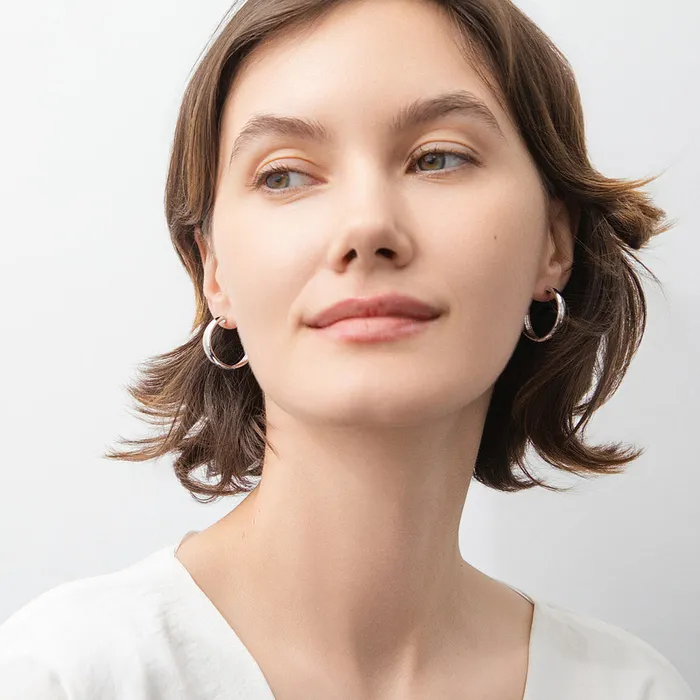 BERRICLE Earrings Dome Medium Hoop Earrings in Sterling Silver 1