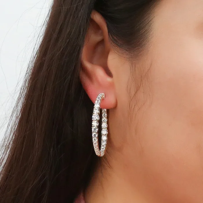 BERRICLE Earrings Graduated CZ InsideOut Hoop Earrings in Sterling Silver 15