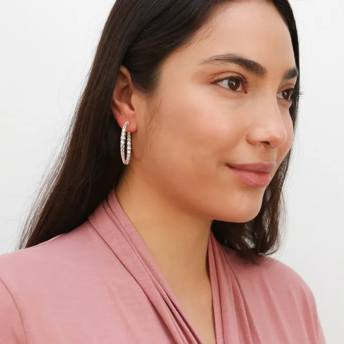 BERRICLE Earrings Graduated CZ InsideOut Hoop Earrings in Sterling Silver 15