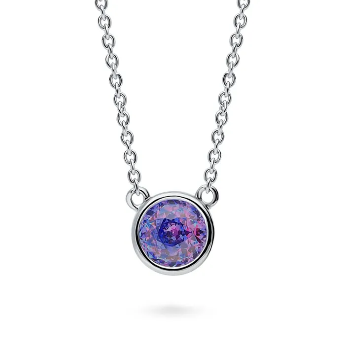 BERRICLE Earrings Solitaire Kaleidoscope Purple Aqua CZ Set in Sterling Silver