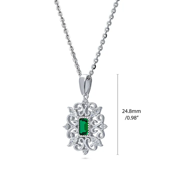 BERRICLE Necklaces Art Deco Filigree CZ Necklace in Sterling Silver