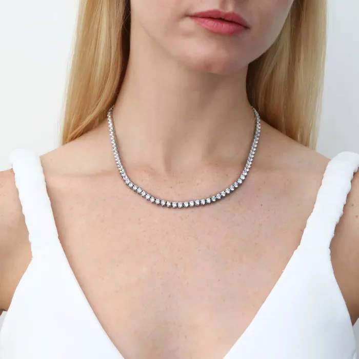 BERRICLE Necklaces CZ Tennis Necklace in Sterling Silver 17