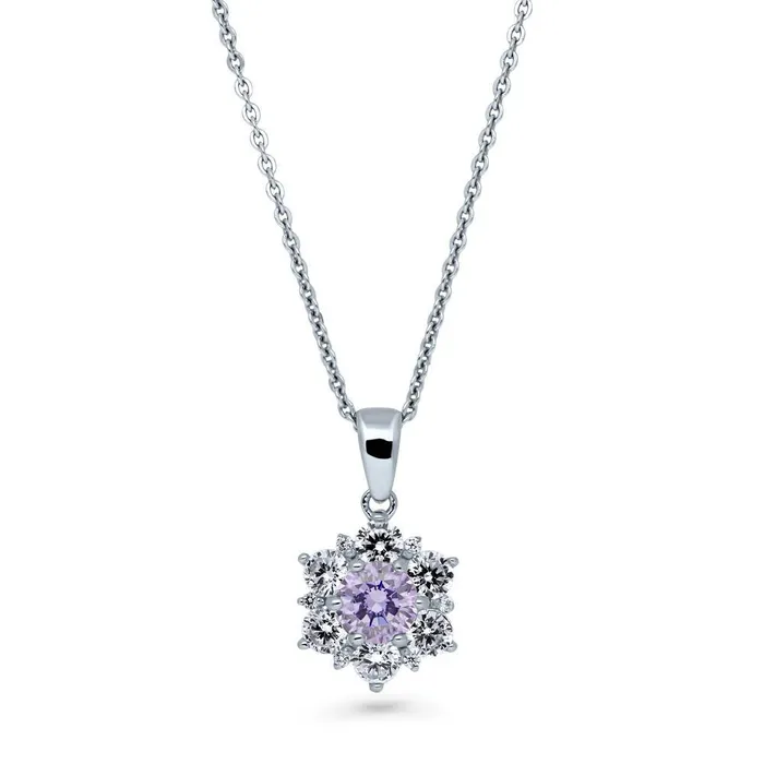 BERRICLE Necklaces Flower CZ Pendant Necklace in Sterling Silver