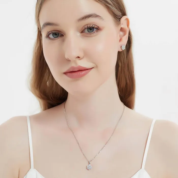 BERRICLE Necklaces Flower CZ Pendant Necklace in Sterling Silver