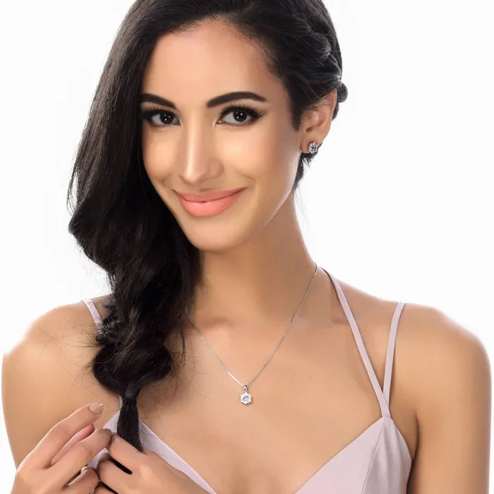 BERRICLE Necklaces Flower CZ Pendant Necklace in Sterling Silver