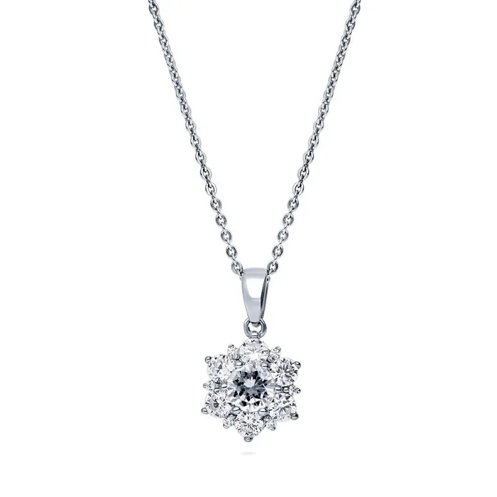 BERRICLE Necklaces Flower CZ Pendant Necklace in Sterling Silver