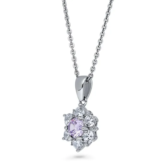 BERRICLE Necklaces Flower CZ Pendant Necklace in Sterling Silver