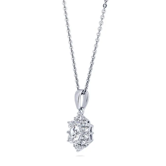 BERRICLE Necklaces Flower CZ Pendant Necklace in Sterling Silver