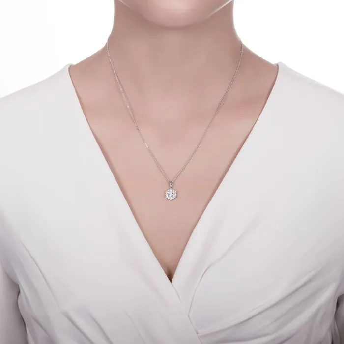 BERRICLE Necklaces Flower CZ Pendant Necklace in Sterling Silver