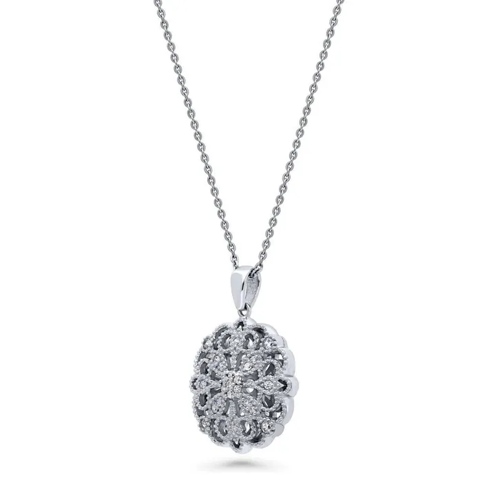BERRICLE Necklaces Flower Filigree CZ Necklace in Sterling Silver