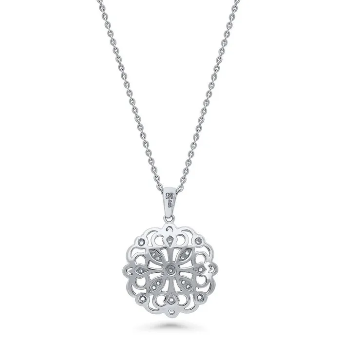 BERRICLE Necklaces Flower Filigree CZ Necklace in Sterling Silver
