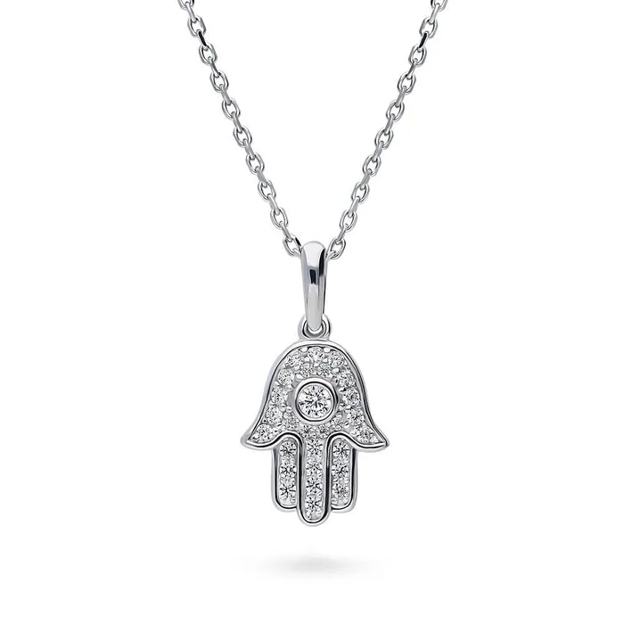 BERRICLE Necklaces Hamsa Hand CZ Necklace in Sterling Silver
