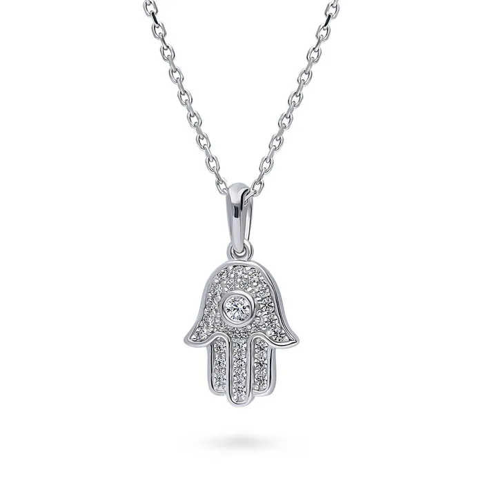 BERRICLE Necklaces Hamsa Hand CZ Necklace in Sterling Silver
