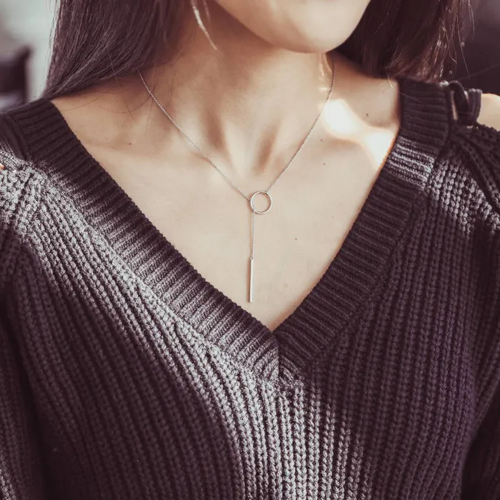 BERRICLE Necklaces Open Circle Bar Lariat Necklace in Sterling Silver