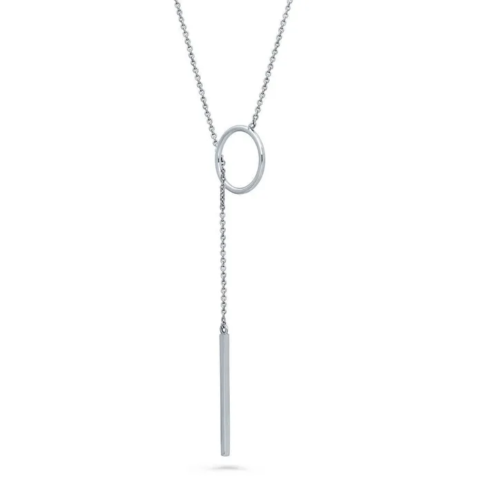 BERRICLE Necklaces Open Circle Bar Lariat Necklace in Sterling Silver