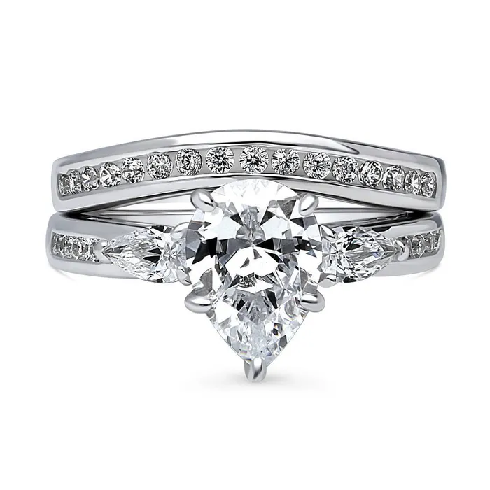 BERRICLE Rings 3Stone 18ct Pear CZ Ring Set in Sterling Silver