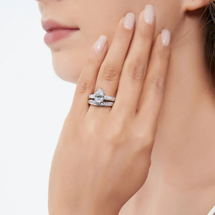 BERRICLE Rings 3Stone 18ct Pear CZ Ring Set in Sterling Silver