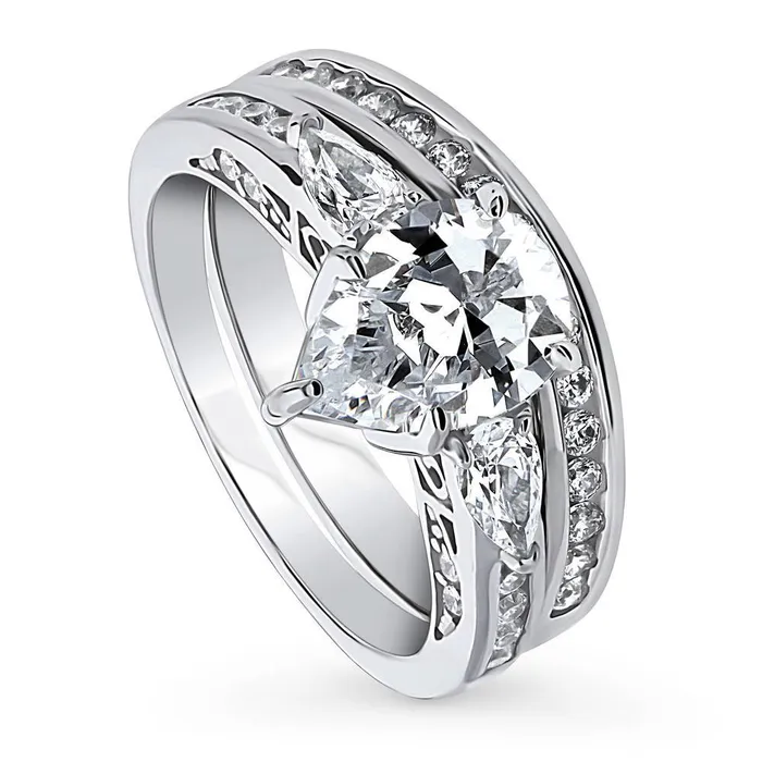 BERRICLE Rings 3Stone 18ct Pear CZ Ring Set in Sterling Silver