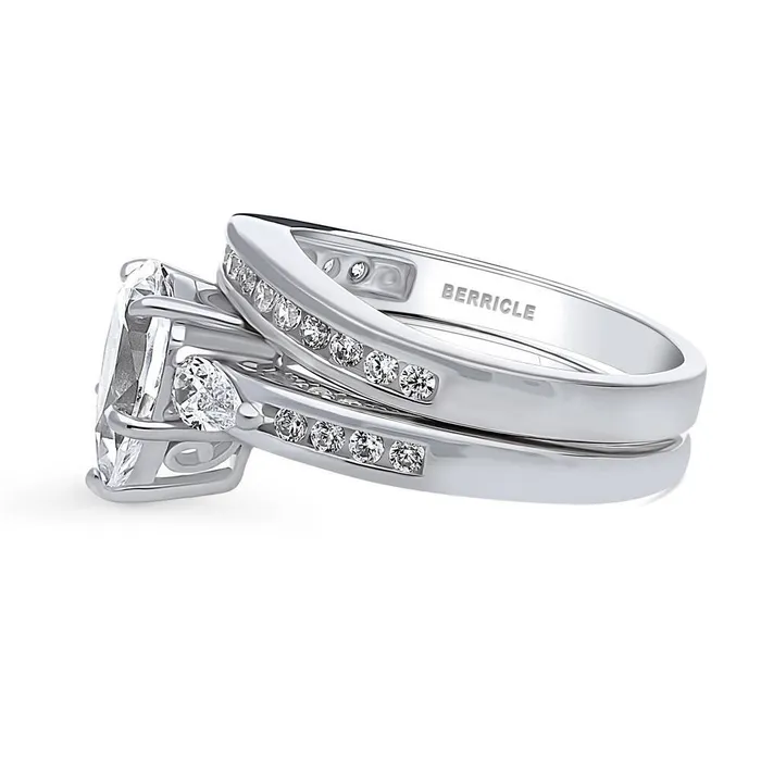 BERRICLE Rings 3Stone 18ct Pear CZ Ring Set in Sterling Silver