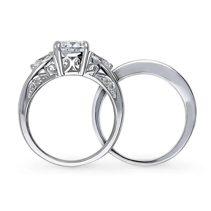 BERRICLE Rings 3Stone 18ct Pear CZ Ring Set in Sterling Silver