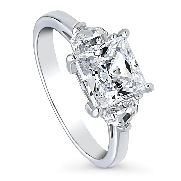 BERRICLE Rings 3Stone 2ct Princess CZ Ring in Sterling Silver