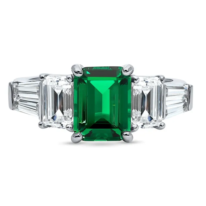 BERRICLE Rings 3Stone Simulated Emerald Emerald Cut CZ Ring in Sterling Silver BERRICLE Rings 3Stone Simulated Emerald Emerald Cut CZ Ring in Sterling Silver