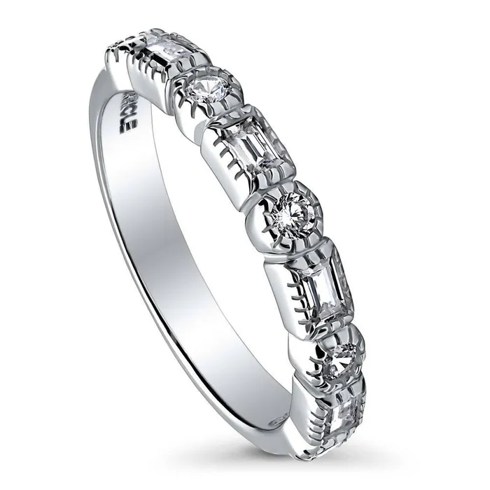 BERRICLE Rings Art Deco Bezel CZ Eternity Ring in Sterling Silver