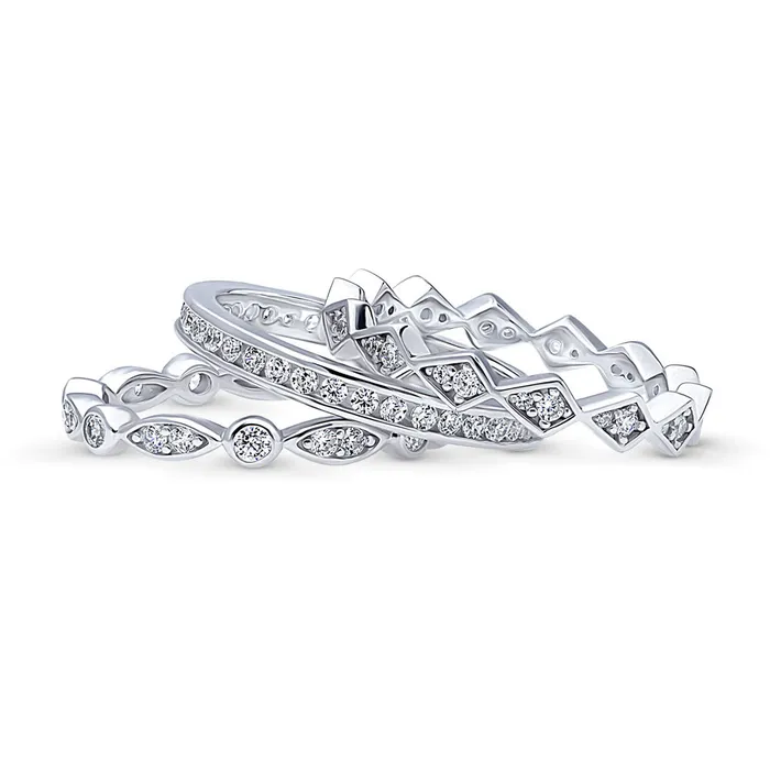 BERRICLE Rings Bubble Bezel CZ Eternity Ring Set in Sterling Silver