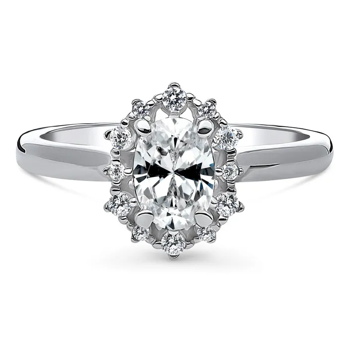 BERRICLE Rings Halo Art Deco Oval CZ Ring in Sterling Silver