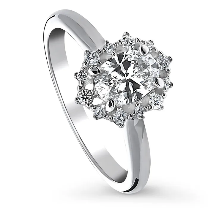 BERRICLE Rings Halo Art Deco Oval CZ Ring in Sterling Silver
