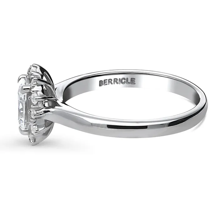 BERRICLE Rings Halo Art Deco Oval CZ Ring in Sterling Silver
