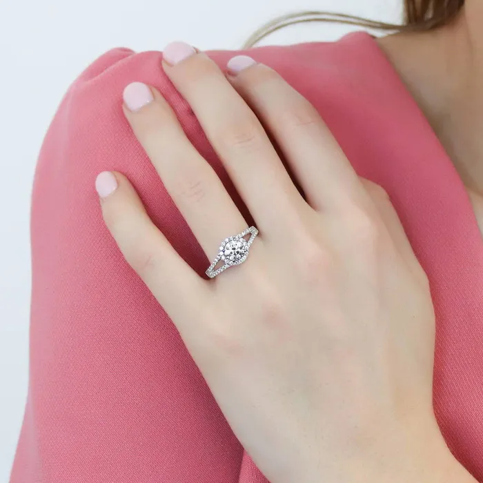 BERRICLE Rings Halo Wishbone CZ Split Shank Ring Set in Sterling Silver