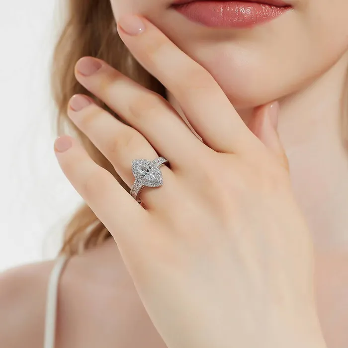 BERRICLE Rings Halo Wishbone Marquise CZ Ring Set in Sterling Silver