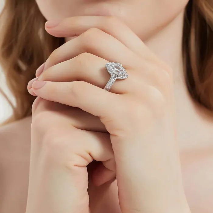 BERRICLE Rings Halo Wishbone Marquise CZ Ring Set in Sterling Silver