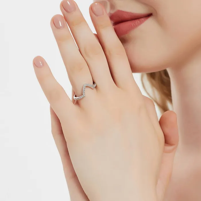 BERRICLE Rings Halo Wishbone Marquise CZ Ring Set in Sterling Silver
