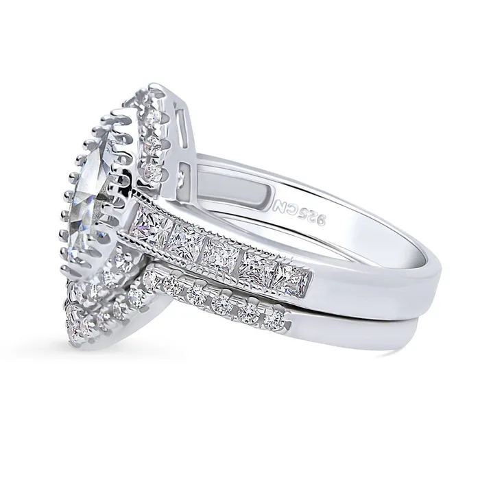 BERRICLE Rings Halo Wishbone Marquise CZ Ring Set in Sterling Silver