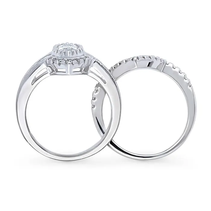 BERRICLE Rings Halo Wishbone Marquise CZ Ring Set in Sterling Silver
