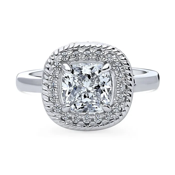 BERRICLE Rings Halo Woven Cushion CZ Ring in Sterling Silver